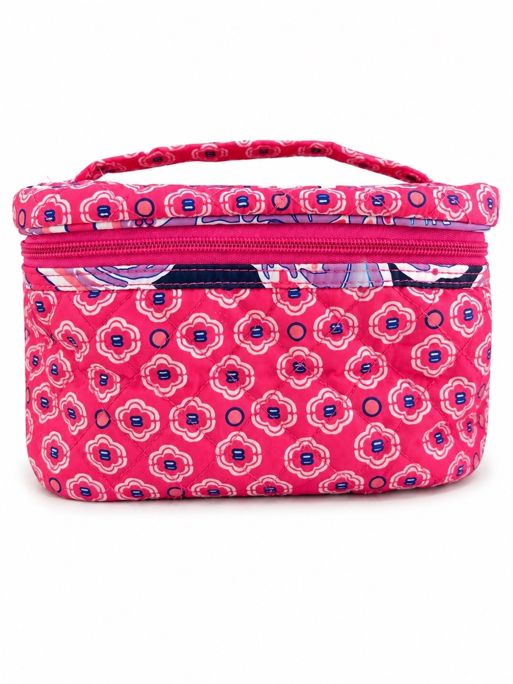 Modella Hot Pink Quilted Floral Cosmetic Case
